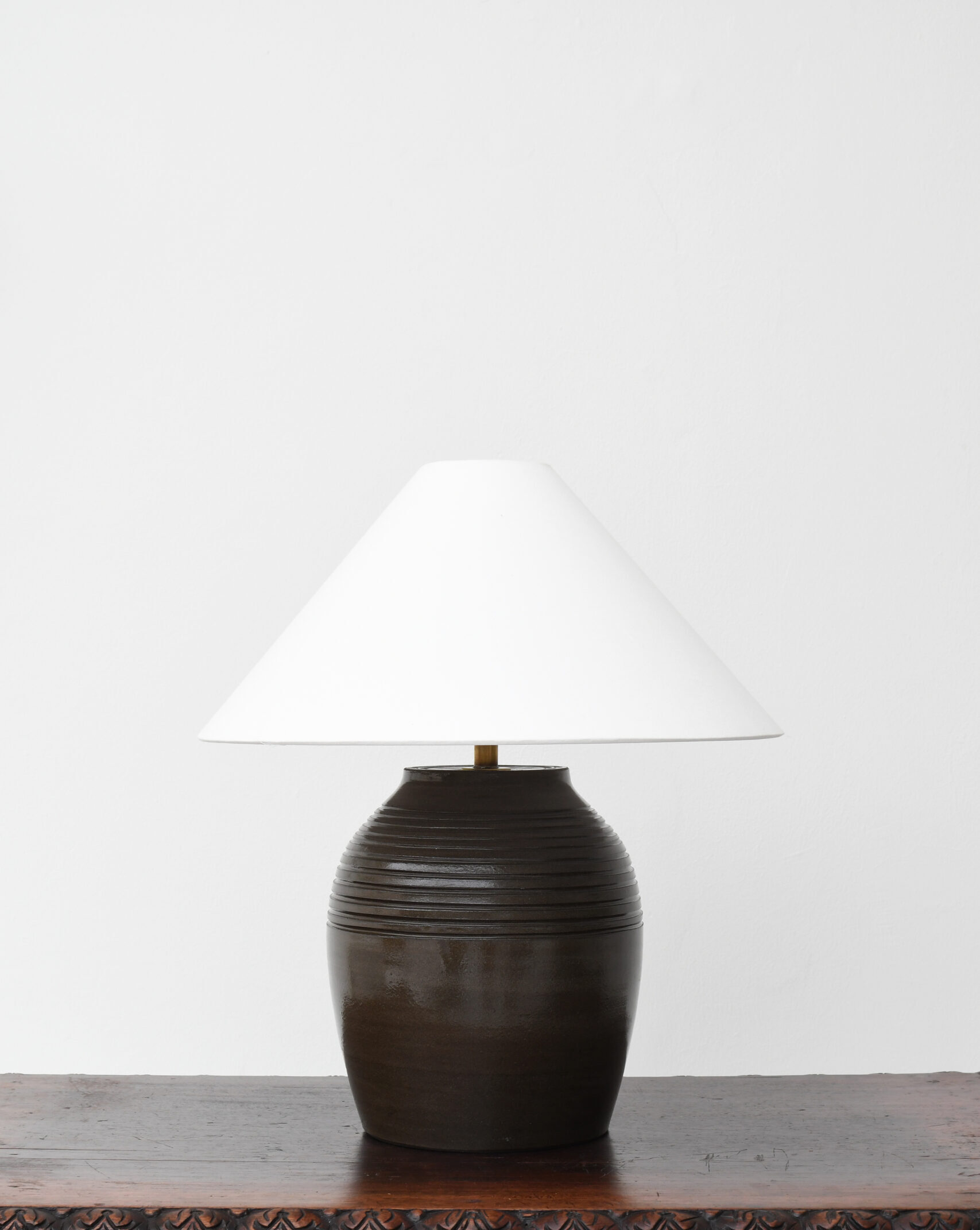 Ridged Brown Clay Lamp